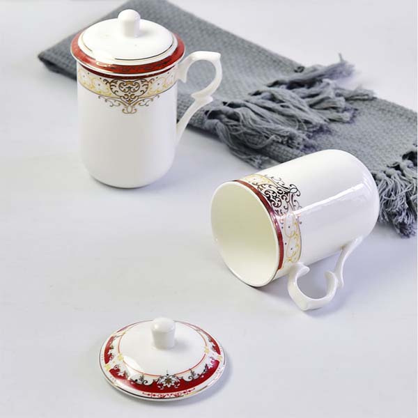 骨瓷办公茶水杯 陶瓷盖杯